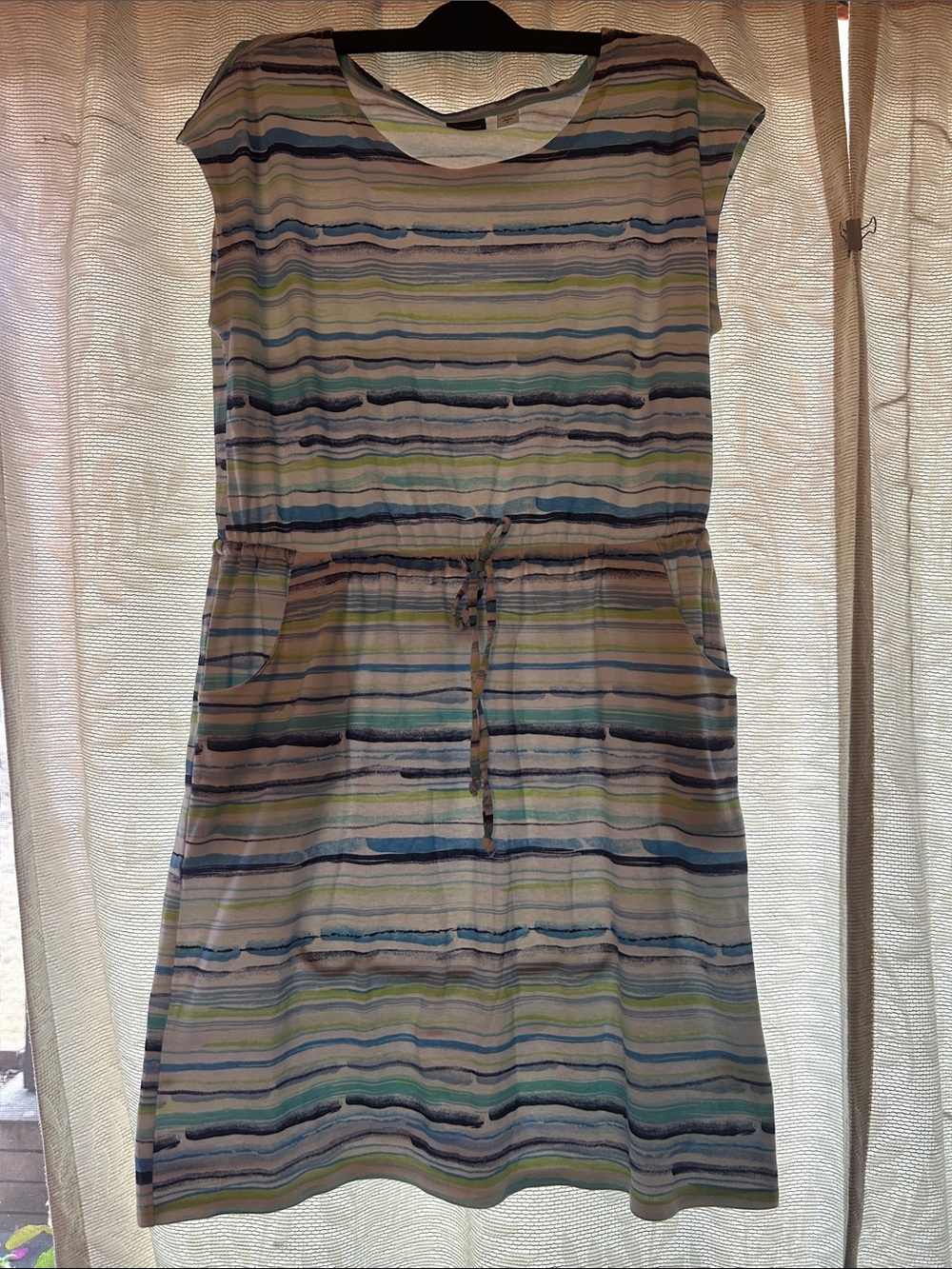 Basic Editions Striped Midi Dress in Blue, Green and White